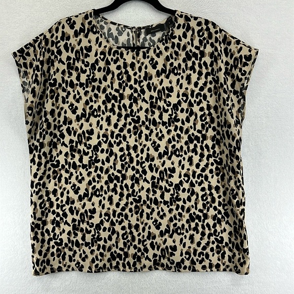 Halogen Women’s Blouse Size Large 100% Polyester Leopard Print Black/Taupe/Tan - Picture 1 of 9